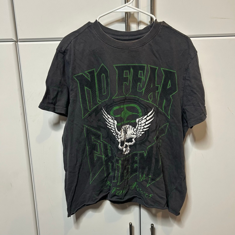 No Fear Winged Skull Graphic Tee Charcoal Black Mens XL 100% Cotton